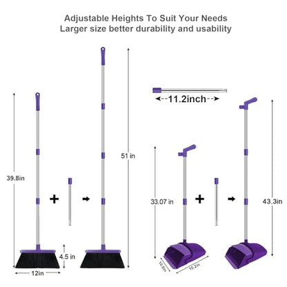 Purple Broom and Dustpan Combo Set, 51" Long Handle Broom - color: Purple