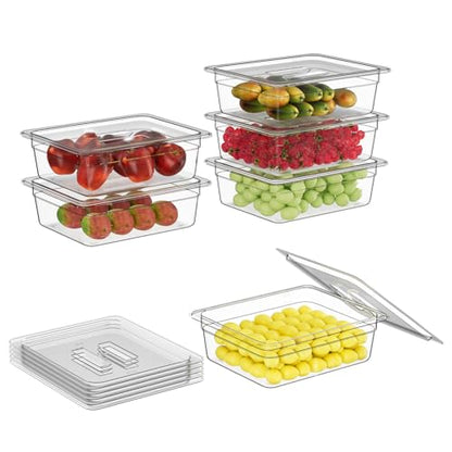 1/2 4'' 6 Pack Plastic Food Pans With Lids - color: 1/2 4"6 Pack