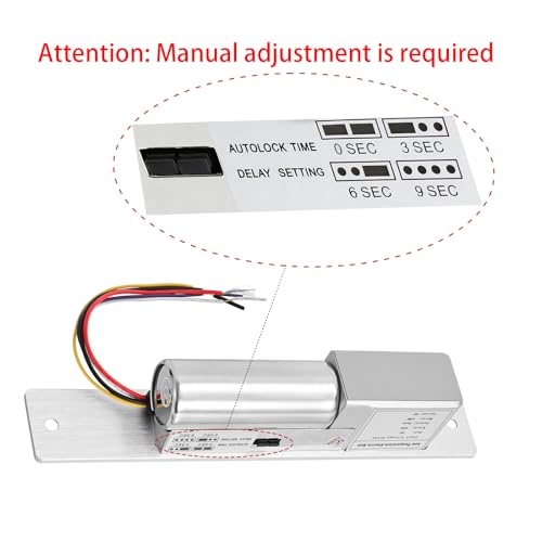 12V DC Electric Drop Bolt Lock, Fail-Safe with Adjustable 0/3/6/9s Delay, with Door Status Sensor & LED Indicator for Access Control System, Security Door & Gate