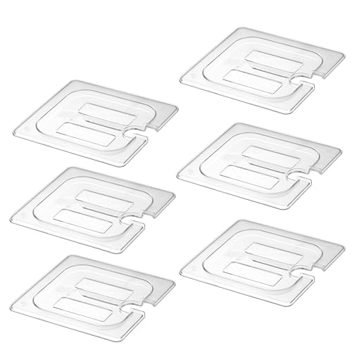 6-Pack Clear Polycarbonate Handled & Notched Lids for 1/6 Size NSF Food Pans - color: 1/6 Size, size: Handled & Notched Lids