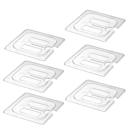 6-Pack Clear Polycarbonate Handled & Notched Lids for 1/6 Size NSF Food Pans - color: 1/6 Size, size: Handled & Notched Lids