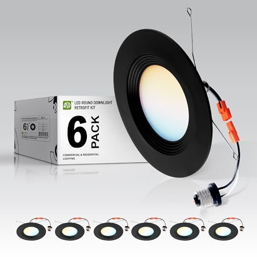 ASD 6 Pack Black Retrofit LED Recessed Lighting 6 Inch - 12W 2700K-5000K 1009LM Can Lights for Ceiling 6 Inch, Dimmable Black Recessed Lights, Baffle Trim Wet Rated Wafer Lights, UL - color: Black Baffle, size: 6 Pack