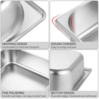 GOLDEN KEY Steam Table Pans Half Size, 6 Pack 1/2 Half Size Hotel Pans 2.5 Inch Deep,Stainless Steel Hotel Pan for Restaurant Chafing Dishes Commercial Buffet Warmer Catering Supplies - color: 1/2, size: 2-1/2" Deep