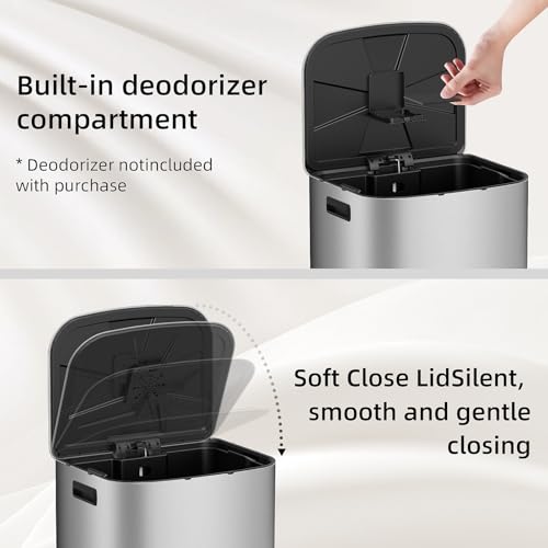 KUK 16 Gallon Kitchen Trash Can with Lid, Heavy Duty Hands-Free Stainless Steel Commercial Step Trash Bin with Removable Inner Bucket, Pedal Rubbish Bin for Home Office and Kitchen, 60L/16Gal - size: 16 Gallon