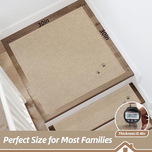 BEQHAUSE Stair Landing Rug Non-Slip 30"x30", Landing Mats for Stairs, Beige - color: Beige - Dog Paws, size: 30 in X 30 in (1 Pieces)