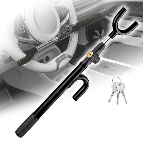 CARTMAN Adjustable Steering Wheel Lock, Anti-Theft Security Device, Black - color: Black