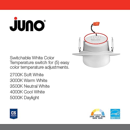 Juno 4 Inch Adjustable LED Recessed Lighting, RetroBasics Series Adjustable Gimbal LED Downlight Trim Kit, 4" Ceiling Light with 5-in-1 Switchable White Color, 700 Lumens, Matte White - color: Switchable White, size: 4-Inch, style: Standard | Adjustable |