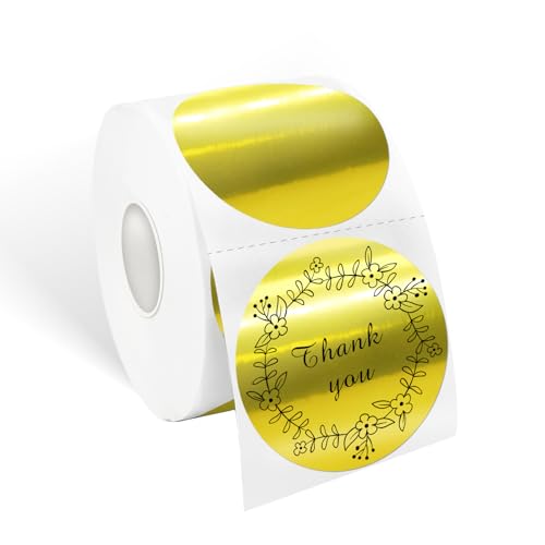 2" Circle Holographic Thermal Label Stickers Gold, Self-Adhesive Circle Direct Thermal Labels, Multi-Purpose Roll Sticker Labels for DIY Logo Design, QR Code, Name Tag（ 300 Labels，1 Roll） - color: Gold, size: 2 inch