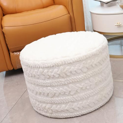 Asuprui Round Footstool Ottoman, 20x14In, Ivory,Hassock,Sofa Couch Footrest - color: Cream, size: 20"D x 20"W x 14"H