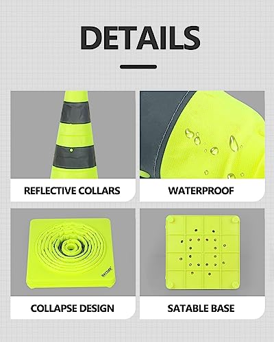 BATTIFE 4 Pack 28 Inch Collapsible Traffic Cones, Lime Green Safety Cones - color: Lime Green, size: 28inch