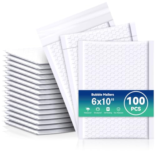 Bubble Mailers 6x10" 100 Pack: Self Seal Mailing Envelopes White