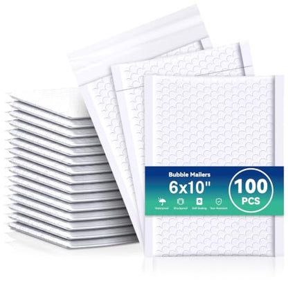 Bubble Mailers 6x10" 100 Pack: Self Seal Mailing Envelopes White