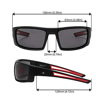 X Power ANSI Z87+ Safety Sunglasses Impact Resistant Polycarbonate Lens & Double Injection Frame - color: 002 Matte Black & Red Frame / Dark Grey Lens