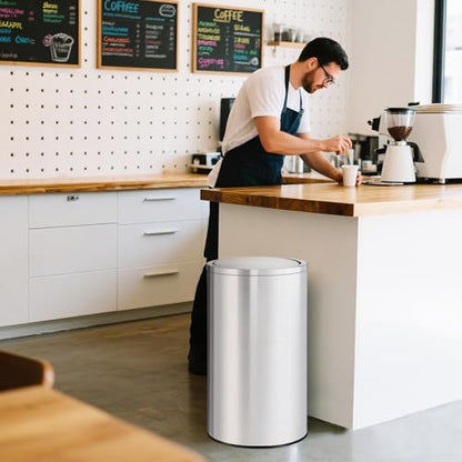 18.5 Gallon/70L Stainless Steel Trash Can with Swing Top Lid, Silver Bathroom Garbage Can with Heavy Duty Removable Inner Bucket, Round Indoor Recycle Waste Bin for Kitchen, Office, Living Room, Hotel