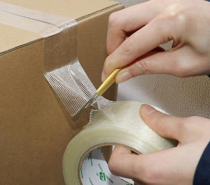 BOMEI PACK 1 Roll 5.5mil x 2Inch x 25yds Mono Filament Strapping Tape Heavy Duty Transparent Reinforced Fiberglass Tape