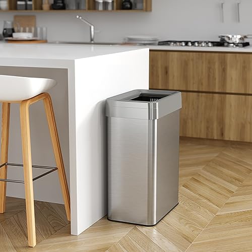 iTouchless 18 Gallon Open Top Trash Can/Recycle Bin | Dual Odor Filters - color: Silver, 18 Gal