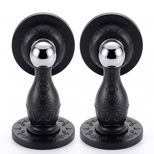 Magnetic Door Stopper 2-Pack, No-Drill Silicone Door Catch with Strong Magnet & Adhesive, Clear Wall Protector from Doorknob Dents, Heavy Duty Door Holder for Home & Office (Black) - color: Black