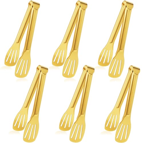 JCREN Serving Tongs 6 Pack Stainless Steel Buffet Tongs Kitchen Tongs, Small Tongs Gold Tongs Serving Utensils for Party Catering, Gold,7 Inch - color: Gold - 7 Inch