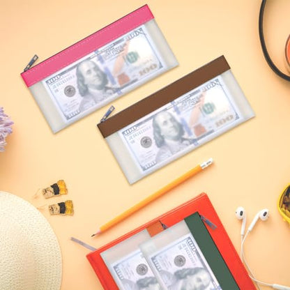 Clear Money Envelopes for Cash Money Bag Pouch 7.6"x3.7" - color: 4 Colors