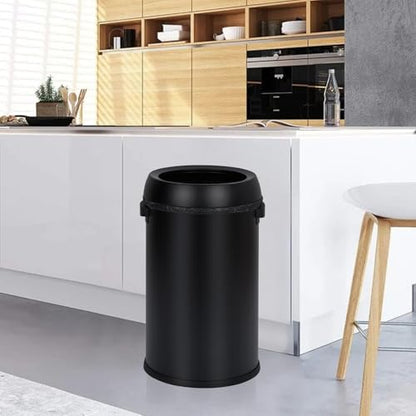 17 Gallon/65 Liter Round Open Top Trash Can, Commercial Grade Heavy Gauge Trash Bin, Stainless Steel Garbage Can, Perfect for Kitchen, Office, School, Restaurant, Matte Black - color: Black Open Top