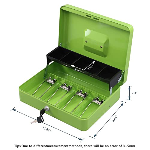 KYODOLED Locking Cash Box with Lock,Money Box with Cash Tray,Lock Safe Box with Key Money Saver,Money Saving Organizer,11.81Lx 9.45Wx 3.54H Inches,Limegreen XL Large - color: Limegreen