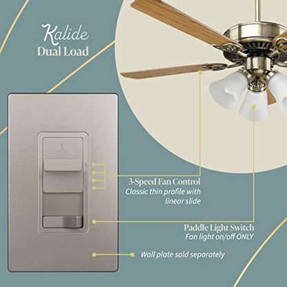 TOPGREENER Ceiling Fan Control and Light Switch, 3-Speed, Nickel - color: Nickel, size: Light Switch with Fan