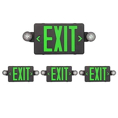 GZRUIYANG Black Housing Exit Sign with Emergency Lights Green, LED Emergency Exit Light with Battery Backup, UL 924 Certified, AC 120/277V, Commercial Emergency Lights Combo for Business - 4 Pack - color: Black Housing Green Letter, size: 4 Pack