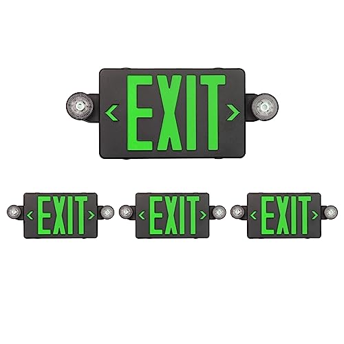 TANLUX Green Exit Sign with Emergency Lights, LED Emergency Exit Light with Battery Backup, Black Housing, UL Listed, AC 120/277V, Commercial Emergency Lights Combo for Business - 4 Pack - color: Black Housing+Green Letter, size: 4 Pack