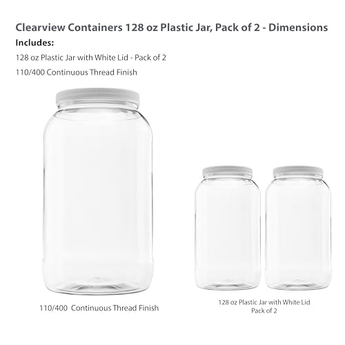 128 oz (1 Gallon) Plastic Jar, White Lid, 2-Pack - size: 2pk -128oz Jar, White Lid