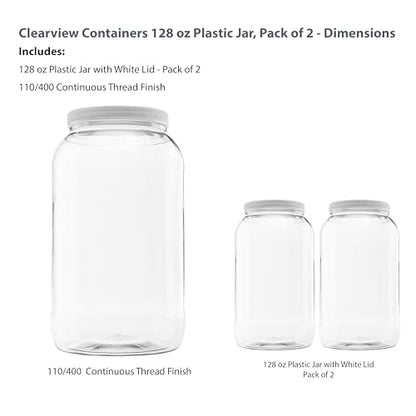 128 oz (1 Gallon) Plastic Jar, White Lid, 2-Pack - size: 2pk -128oz Jar, White Lid