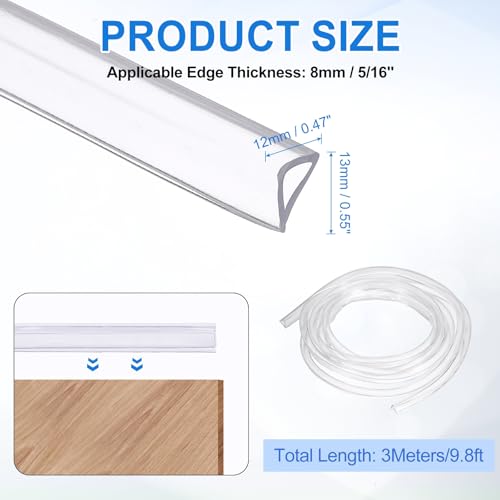 uxcell Clear Edge Trim 9.8Ft Silicone U Channel Edges Guards Fits 5/16" - size: 9.8Ft x 15/32" x 1/2", Fits 5/16"