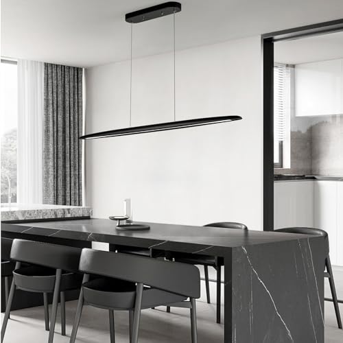 YISDESIGN 59inch Integrated Led Pendant Light 40w Dimmable Wood Black Linear Pendant Lighting Led Modern Island Light with Black Finish for Living Room Dining Room Billiard & Pool Lights - color: Black, size: 59in