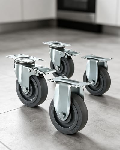 VEVOR Caster Wheels, 5 Inch Heavy Duty Casters, Compatible with VEVOR Insulated Food Pan Carrier, Set of 4 (2 Swivel with Brake, 2 Rigid) - size: 5 Inch