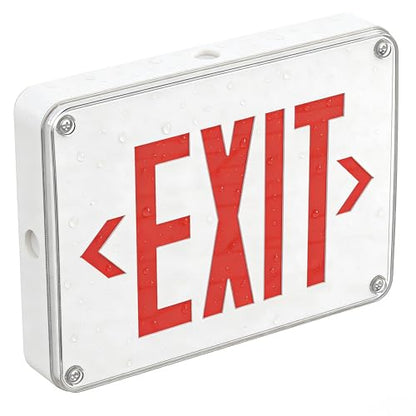 Waterproof LED Exit Sign Red Letter with Backup Battery Suitable for Wet Location Single Double Faces, 120/277V,Commercial Grade,Fire Resistant UL Certified MSU
