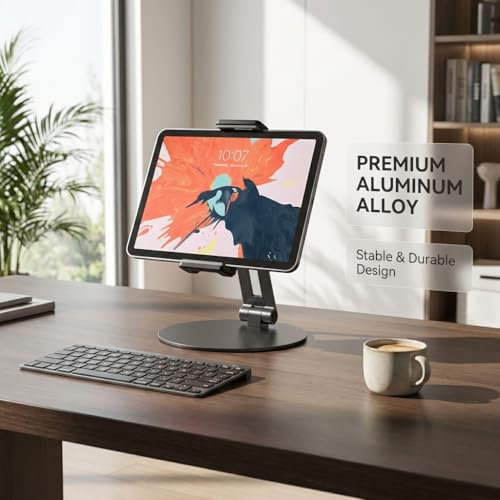 Rotating Tablet Stand,360°Rotatable Retail Kiosk Holder,Aluminum Commercial POS Display Stand for Microsoft Surface,iPad 10,Galaxy Tabs-7''-13''Tablets for Business,Office,Reception Kitchen,Home-Black