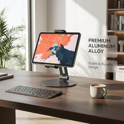 Rotating Tablet Stand,360°Rotatable Retail Kiosk Holder,Aluminum Commercial POS Display Stand for Microsoft Surface,iPad 10,Galaxy Tabs-7''-13''Tablets for Business,Office,Reception Kitchen,Home-Black
