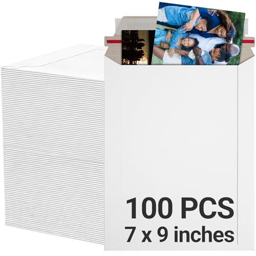 Mukawa 7 x 9 Inches Rigid Mailers, 100 Pack Self Seal Cardboard Mailing Envelopes. Shipping Photo, Document, Trading Card & CD Mailers for Small Business, Office & Collectors