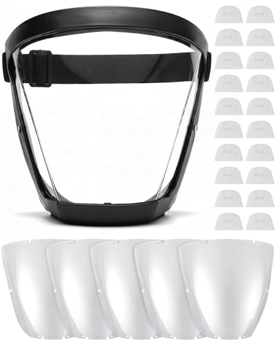 Full Face Shield Mask with 5 Replaceable Visors and 20 Filter Pads, Anti Fog Safety Face Shield for Grinding, Cutting, Woodworking, Weed Whacking, Lawn Mowing and Garden Work