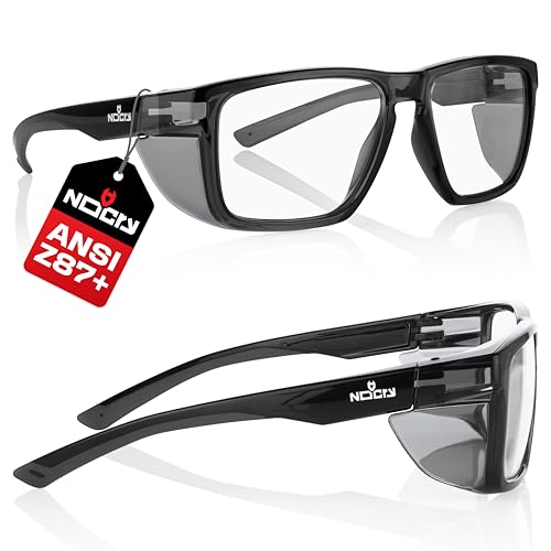 NoCry ANSI Z87.1 Clear Safety Glasses with Side Shields — Durable Anti Fog & Scratch Resistant Eye Protection Glasses or Men & Women — ANSI Z87 Rated Protective Eyewear with 100% UV Shielding for Work - color: Black & Black