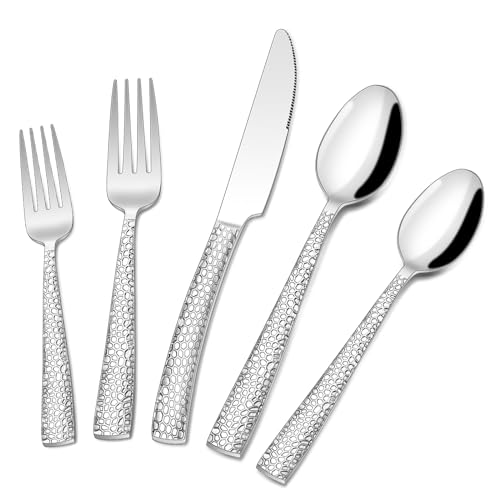 Hammered Silverware Set, 40-Piece Stainless Steel Wave Flatware Set for 8, Food-Grade Tableware Cutlery Set, Utensil Sets for Home Restaurant, Mirror Finish, Dishwasher Safe - style: Wave Hammered