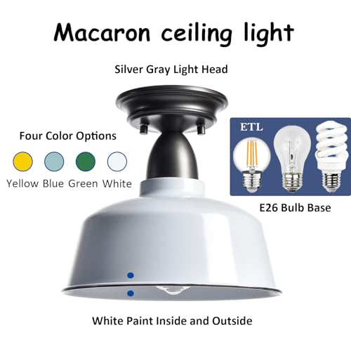 White Macaron Barn Ceiling Light, 10" Indoor Outdoor Fixture - color: White