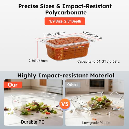 6-Pack 1/9 Size 2.5" Deep Polycarbonate Food Pans, NSF Commercial Clear Food Pan, Hotel Pan for Sauces, Condiments, Garnishes & Small Prep, Food-Grade, Label Area - color: 1/9 Size, size: 2.5" Deep