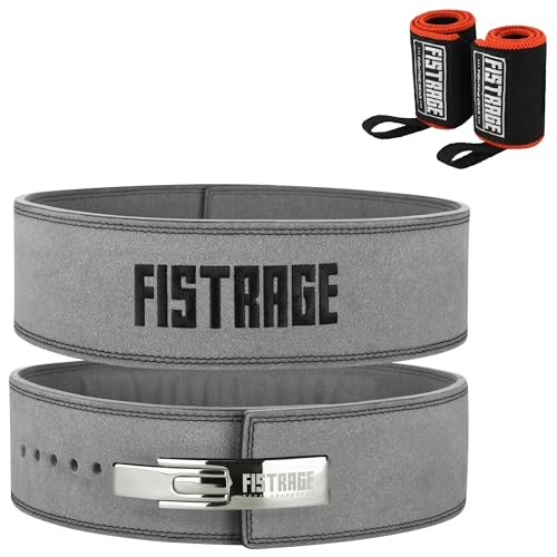 FISTRAGE Lever Buckle Weight Lifting Leather Black Belt Gym Back Support for Men & Women Training Fitness Exercise for Tough Workouts | Power Lifters | Supports Lumber Lower Back - color: Grey, size: X-Large