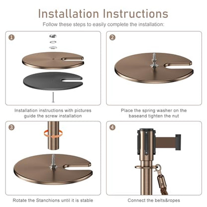 2Pack Stanchions with Retractable Belt and 2Pcs Hemp Rope (Rose) - color: Rose
