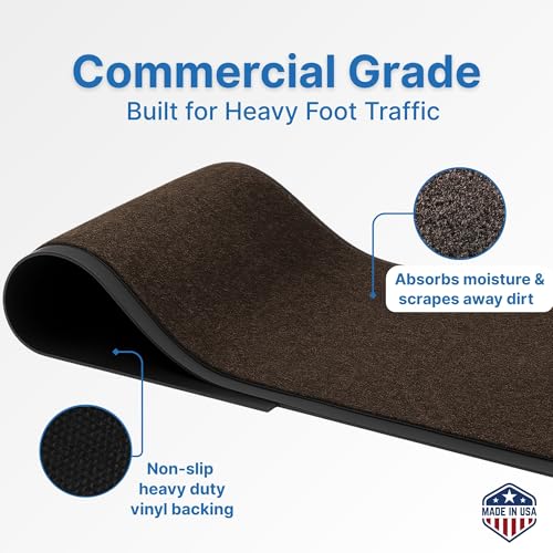 Consolidated Plastics Economy Indoor/Outdoor Entrance Floor Mat with Non-Slip Vinyl Backing, Absorbs Water, 18 Oz Heavy Duty Carpet Rug Commercial Grade (2' x 3', Brown) - color: Brown, size: 2' x 3'