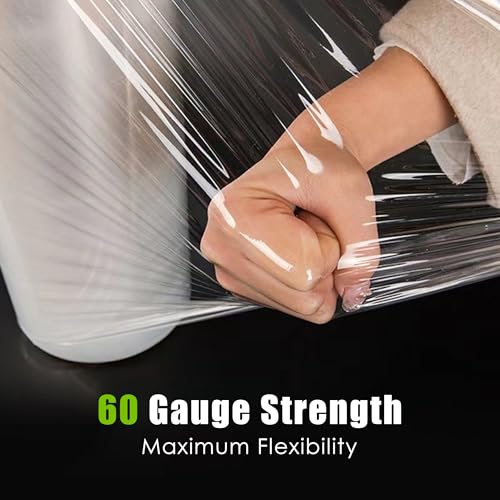 Cosy Family Plastic Wrap Stretch Film Roll - 1000ft 60 Gauge Industrial Strength 15 inch Wide Clear Plastic Wrap Roll with Handles for Pallet Wrapping Shipping Moving - Clear, Pack of 2