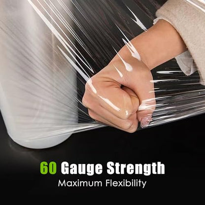 Cosy Family Plastic Wrap Stretch Film Roll - 1000ft 60 Gauge Industrial Strength 15 inch Wide Clear Plastic Wrap Roll with Handles for Pallet Wrapping Shipping Moving - Clear, Pack of 2