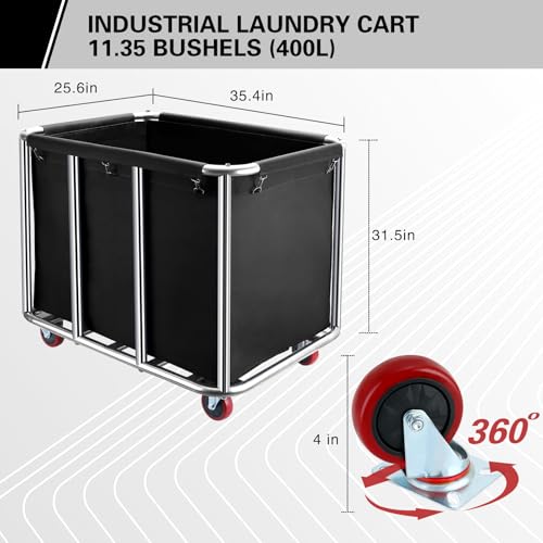 Commercial Laundry Cart with Wheels,400L for Hotel,Home (Black) - color: Black