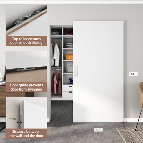JUBEST 42"x84" Flush Concealed Barn Door with Soft Close Hardware Kit - size: 42"x84"