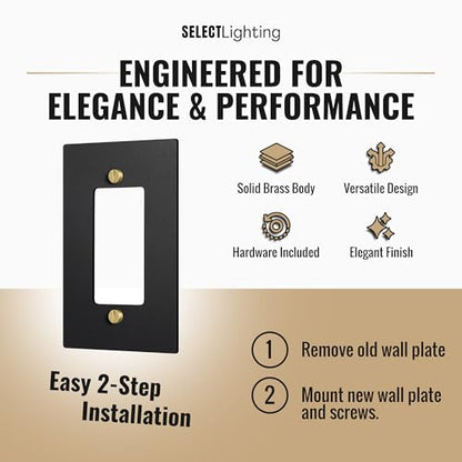 SELECT 1-Gang Solid Brass Wall Plate Cover, Black w/Brass Accessories - color: Black with Brass, size: 1 Gang, style: Wall Plate